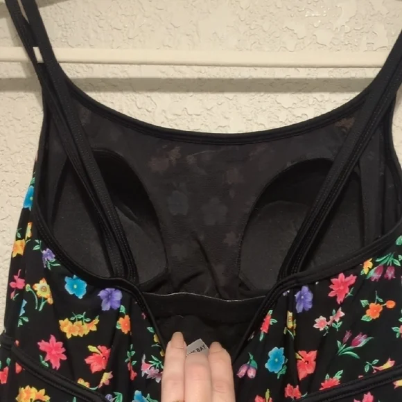 St. John's Bay black floral camisole one piece tank swim suit - Picture 8 of 8